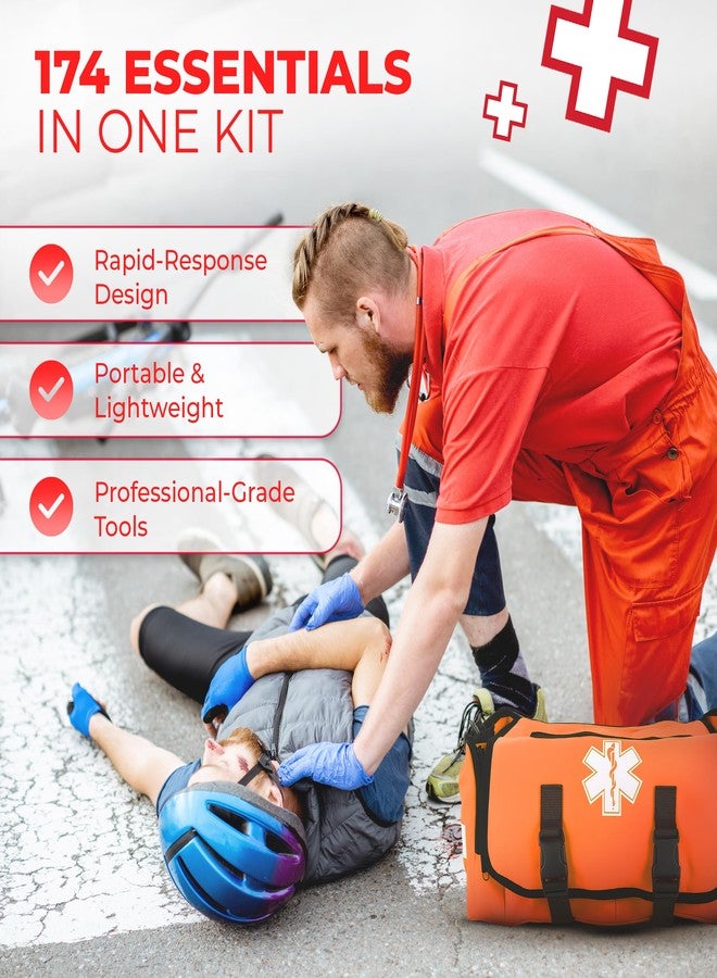 Ever Ready First Aid Fully Stocked EMT Trauma Bag – Tactical First Responder Medical Kit with Tourniquet, Chest Seals, Bleeding Control, Gauze, Shears & Bandages – Orange - Image 2
